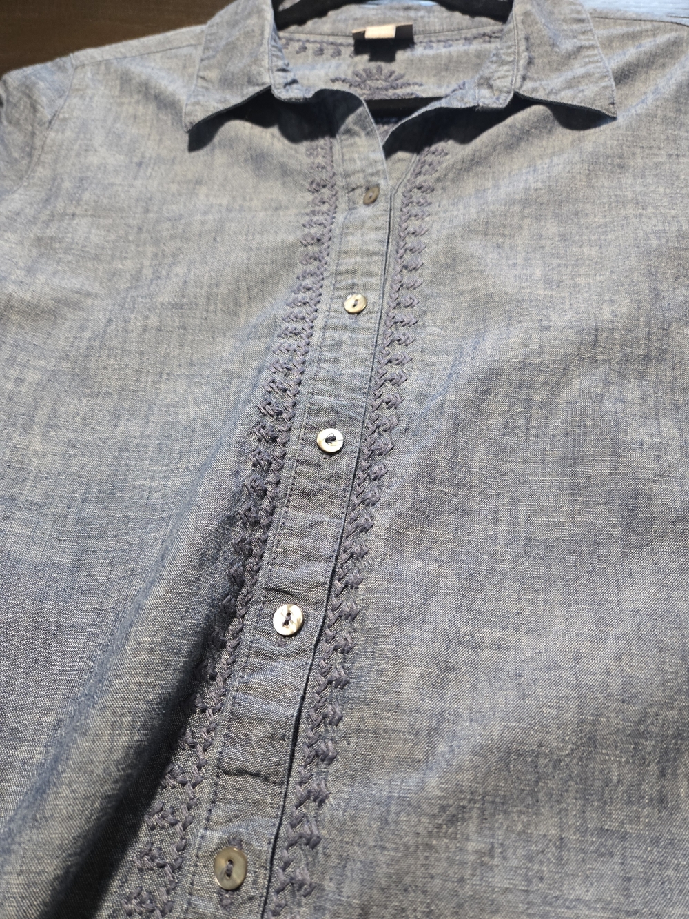 J. Jill Blue Chambray Embroidered Button Down Shirt. 100% Cotton. - Picture 5 of 14
